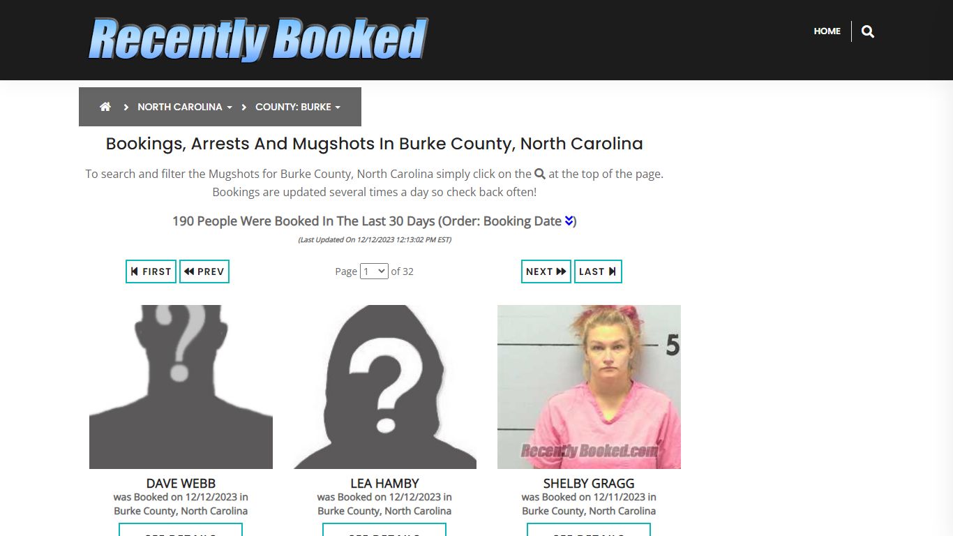 Bookings, Arrests and Mugshots in Burke County, North Carolina