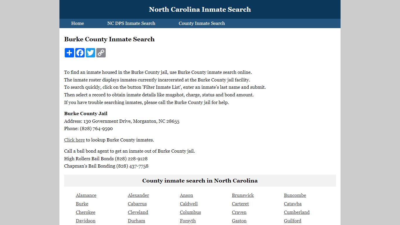 Burke County Inmate Search - North Carolina Inmate Search